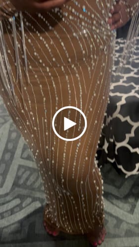 Customer video review of Emiliana Rhinestone Pearl Maxi Dress - Brown