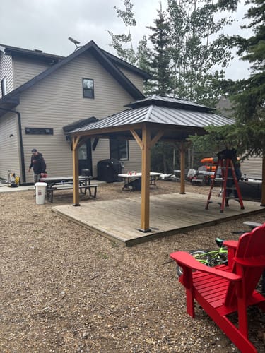 Customer photo review of SUNJOY 12x16 Outdoor Cedar Framed Gazebo with 2-tier Metal Roof and Ceiling Hook - Standard Natural Cedar