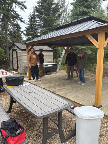 Customer photo review of SUNJOY 12x16 Outdoor Cedar Framed Gazebo with 2-tier Metal Roof and Ceiling Hook - Standard Natural Cedar