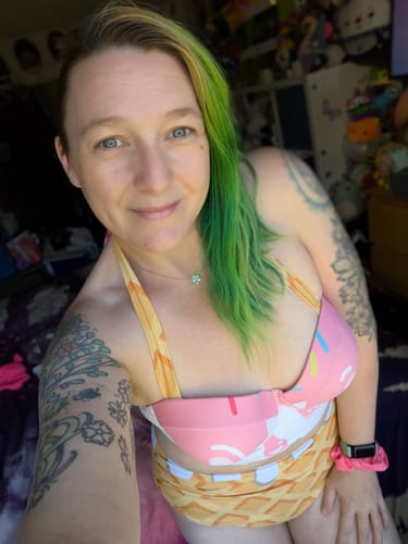 Customer photo review of Pink 1970s Halter Ice-Cream Cone High-Waist Bikini
