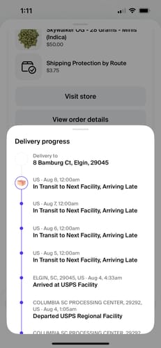 Customer photo review of Shipping Protection by Route