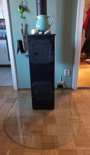 Customer photo review of Glasplatte Kamin, Funkenschutzplatte Glas für Kaminofen - Rundbogen