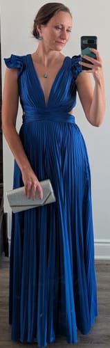 Customer photo review of Santorini Cutout Pleated Jumpsuit by Mac Duggal - RENTAL