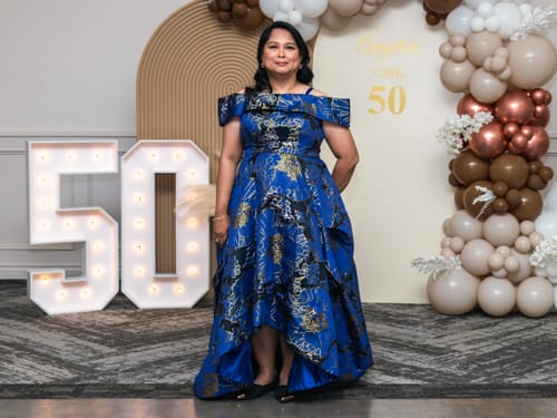 Customer photo review of Danbury Gown by Bariano - RENTAL