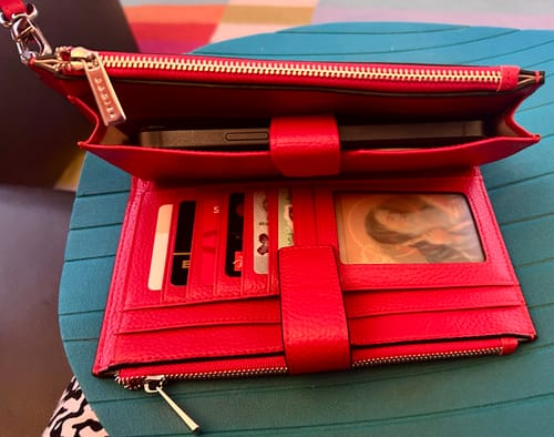 Customer photo review of NEVINE LARGE PHONE WALLET WRISTLET