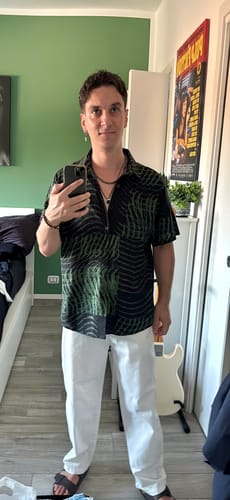 Customer photo review of Chemise imprimée rayée à manches courtes pour hommes