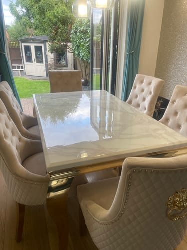 Customer photo review of Vienna White Marble Dining Table With Bentley Gold Chairs