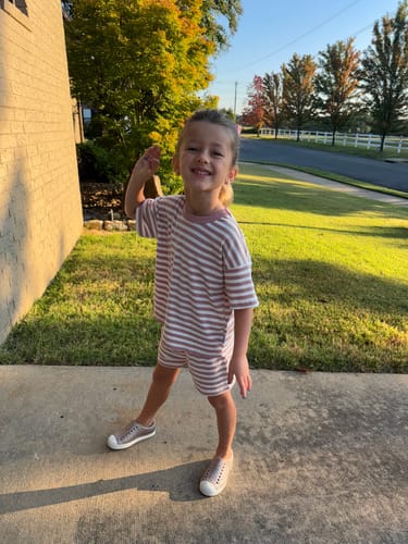 Customer photo review of oversized tee set - pink stripe