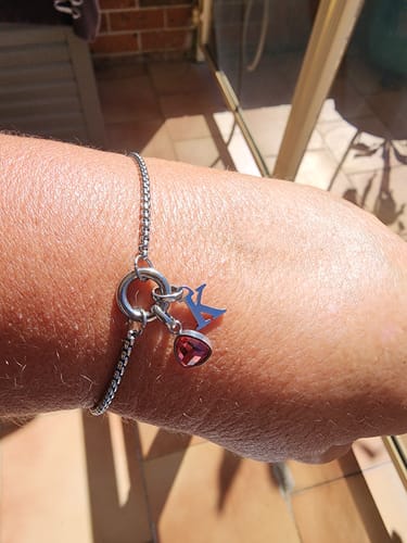 Customer photo review of Adjustable Letter & birthstone bracelet silver