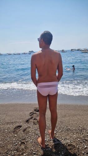 Customer photo review of Men's Padded Solid Drawstring Swimsuit Bikini Briefs