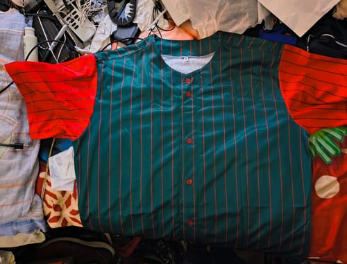 Customer photo review of Custom Green Red-White Stripe Fashion Raglan Sleeves Authentic Baseball Jersey