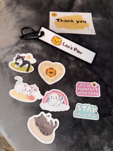 Customer photo review of Cat Quote Keychain & Adorable Stickers