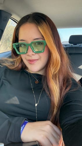 Customer photo review of Emerald City HD Sunglasses – Bold Green Square Frame with green Lens