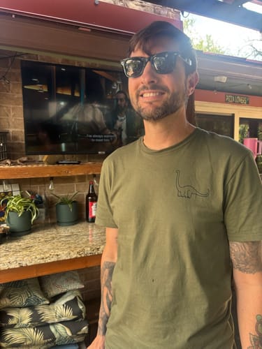 Customer photo review of Minimalist Brachiosaurus Line-Art T-Shirt