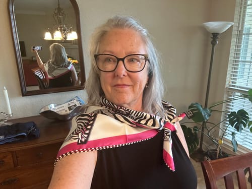 Customer photo review of Brand New Bellezza Red & Pink Zebra Double Faced Silk Scarf