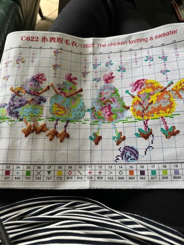 Customer photo review of Kreuzstich - kleine Hühner am stricken | 40x25 cm