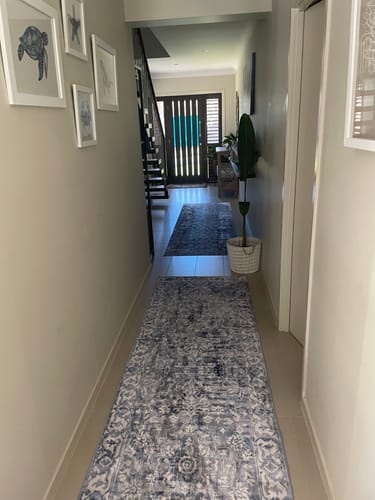 Customer photo review of Shay Blue Traditional Distressed Machine Washable Rug