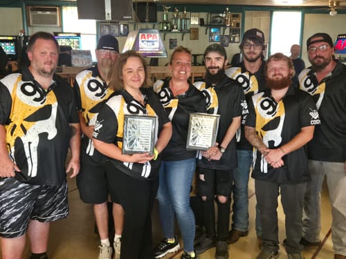 Customer photo review of Maxcorners Billiard 9 Ball Skull American Flag Multicolor Options Personalized Name, Team Name 3D Shirt (4 Colors)