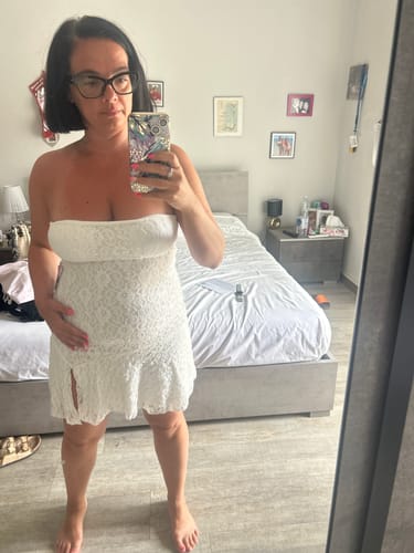 Customer photo review of Abito di pizzo corto con scollo a barca - bianco