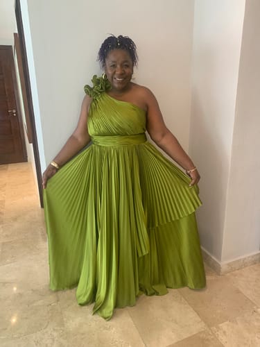 Customer photo review of Amara One-Shoulder Gown in Apple Green by Mac Duggal - RENTAL