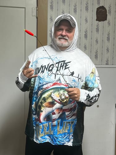 Customer photo review of Maxcorners Bass Fishing Jersey Patriotic Reel Life Design Personalized Name, Team Name 3D Long Sleeve Shirt
