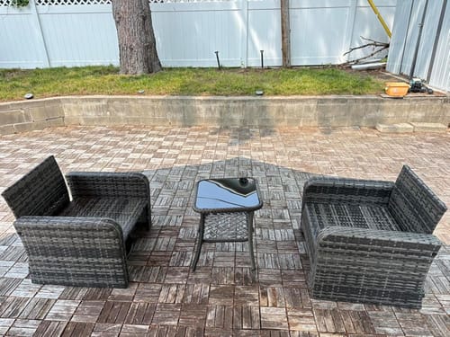 Customer photo review of HOMREST 3 Piece Outdoor Swivel Chairs -All Weather Wicker Patio Bistro Table and Chairs Set, Grey