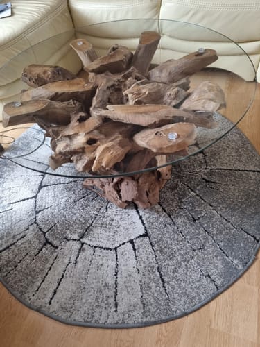 Customer photo review of ExotischerLeben Couchtisch Wurzelholz Couchtisch IKAL – Naturdesign für modernes Wohnen, Glasscheibe Ø 80 cm, Stärke 8mm, gehärtet