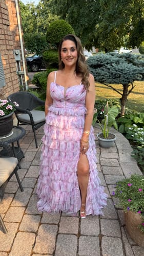 Customer photo review of Soprano Strapless Tiered Ball Gown by Bariano - RENTAL