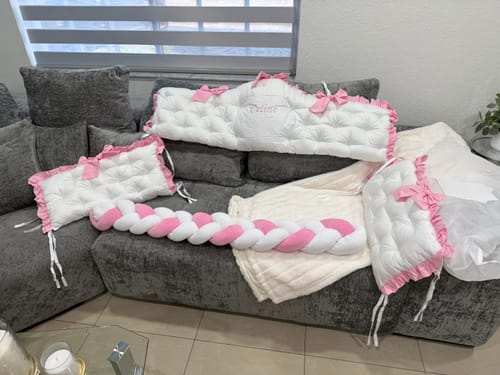 Customer photo review of Royal Luxury Personalized Crib Bumpers "Love Pink"