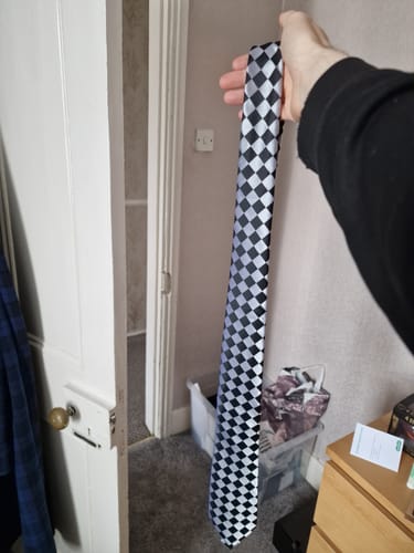 Customer photo review of Awesome Black Plaid Tie Pocket Square Cufflinks Set