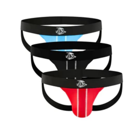 Customer photo review of Nylon 0in Mesh Jockstrap No Fly 3pk Black/Light Blue/Red