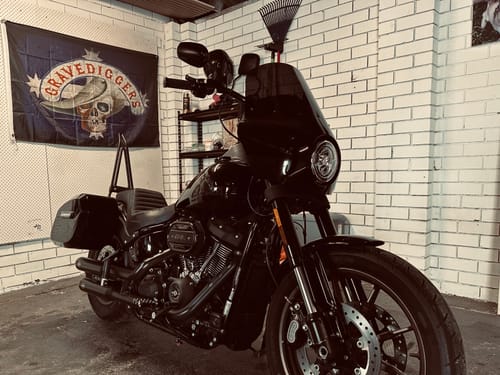 Customer photo review of Iron Born Blade 25" Sissy Bar with Foldable Luggage Rack for Harley Softail Low Rider S FXLRS Matte Black