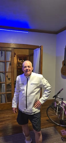 Customer photo review of Plain White moto style leather jacket