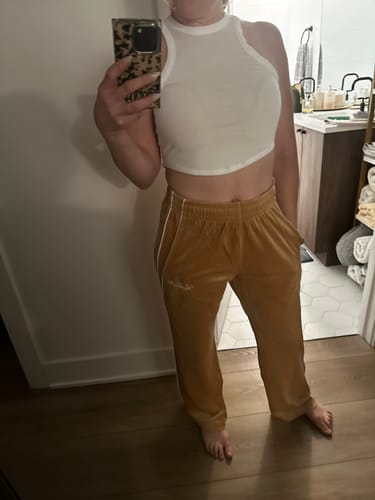 Customer photo review of Mare Velour Pant- Meerkat