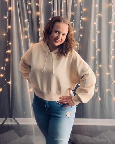 Customer photo review of Drop Shoulder Pullover Soft Casual Sweatshirt Cropped Hoodie