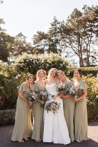 Customer photo review of Square Neck Flutter Sleeve Crepe Bridesmaid Dress - Sage