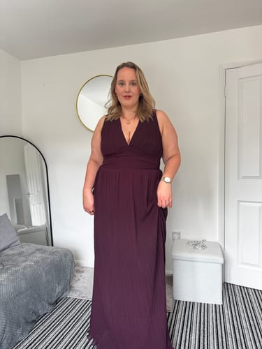 Customer photo review of Pleated Plunge Maxi Dress - Wine