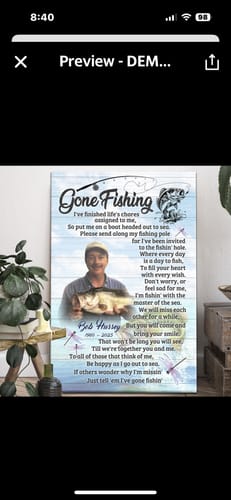 Customer photo review of Personalized Canvas Prints, Custom Name And Photo, Gift For Dad, Gift For Grandpa Memorial Fishing, Gone Fishing Dem Canvas