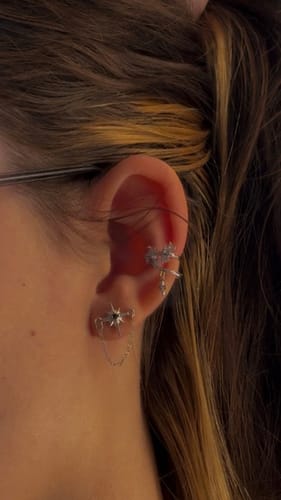 Customer photo review of "Silver Angel" 925 Sterling Silver Dainty Cross Dangle Earrings