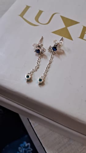 Customer photo review of Sapphire Diamond Drop Earrings