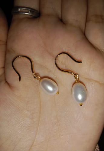 Customer photo review of Timeless Pearl Drop Earrings