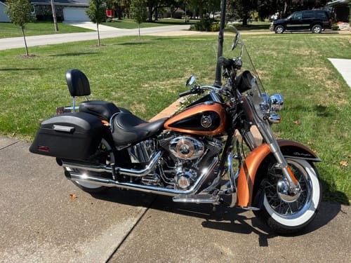 Customer photo review of 44L - Lamellar Stallion Extra Large Leather Covered Motorcycle Hard Saddlebags for Harley Softail Deluxe FLSTN/I