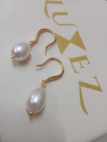 Customer photo review of Timeless Pearl Drop Earrings