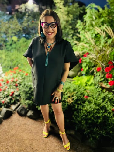 Janice A. review of Half Sleeves Loose Solid Color Deep V-Neck Mini Dresses image 1 out of 1