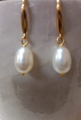 Customer photo review of Timeless Pearl Drop Earrings
