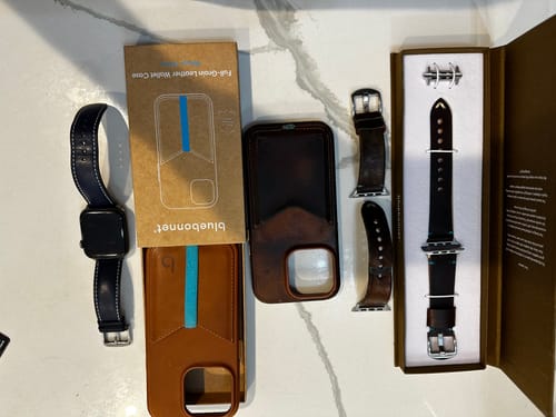 Customer photo review of Leather iPhone 14 Pro Wallet Case - Saddle Tan