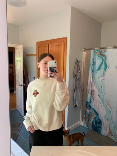 Customer photo review of Varsity Houseplants Crew Neck Sweatshirt in Bone