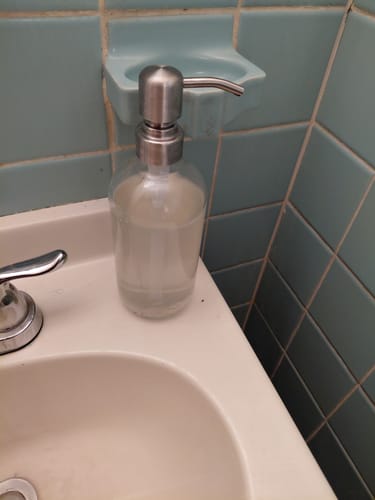 Customer photo review of Clear Glass 16 oz Boston Round Soap Dispenser Pump Bottle