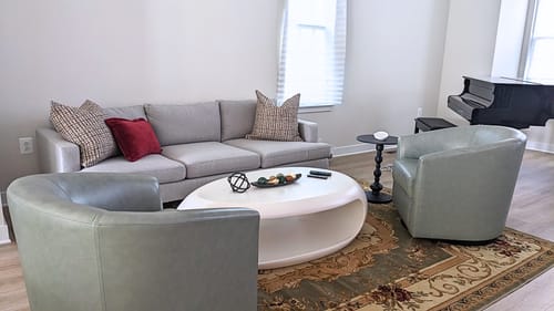 Customer photo review of Grey and Burgundy Pillow Cover