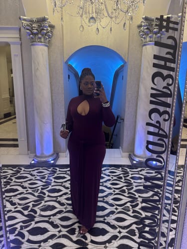 Customer photo review of Naked Keyhole Drape Tie Dress